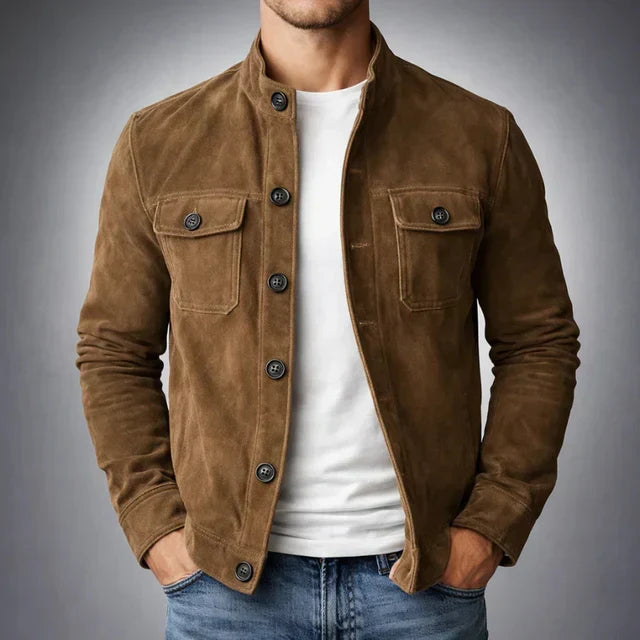Tailored fit men's jacket for refined, elegant style. Versatile outerwear with functional pockets.
