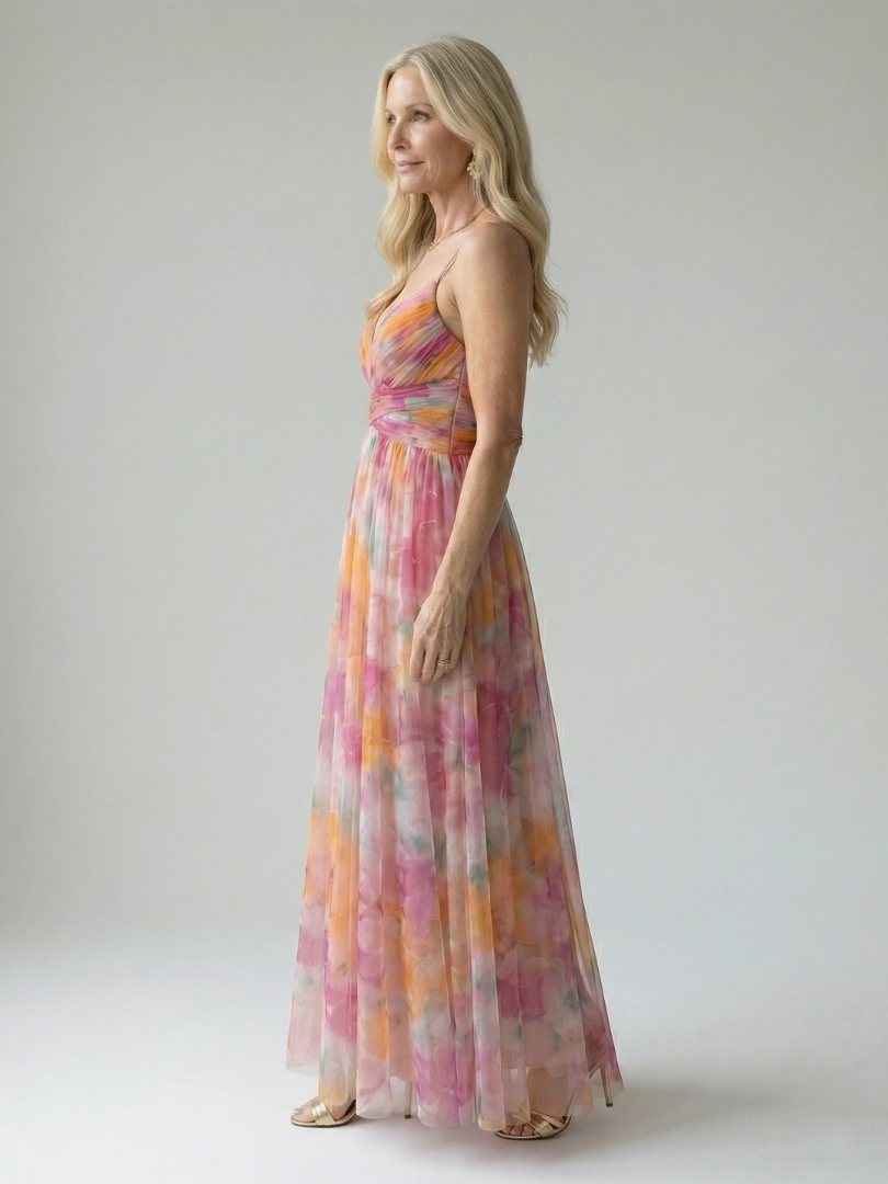 Flowing casual wrap maxi dress, comfortable & stylish women's summer fashion.