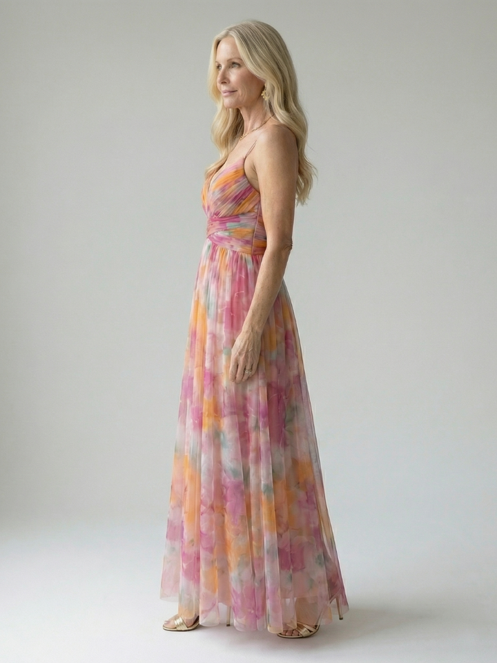 Flowing casual wrap maxi dress, comfortable & stylish women's summer fashion.