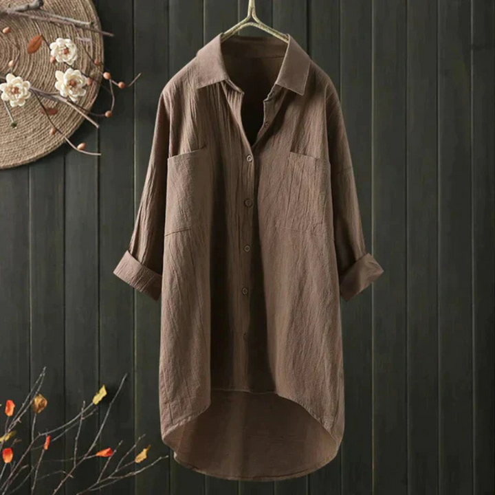 Soft, comfortable women's oversized blouse, ideal loose fit top for casual daily wear.