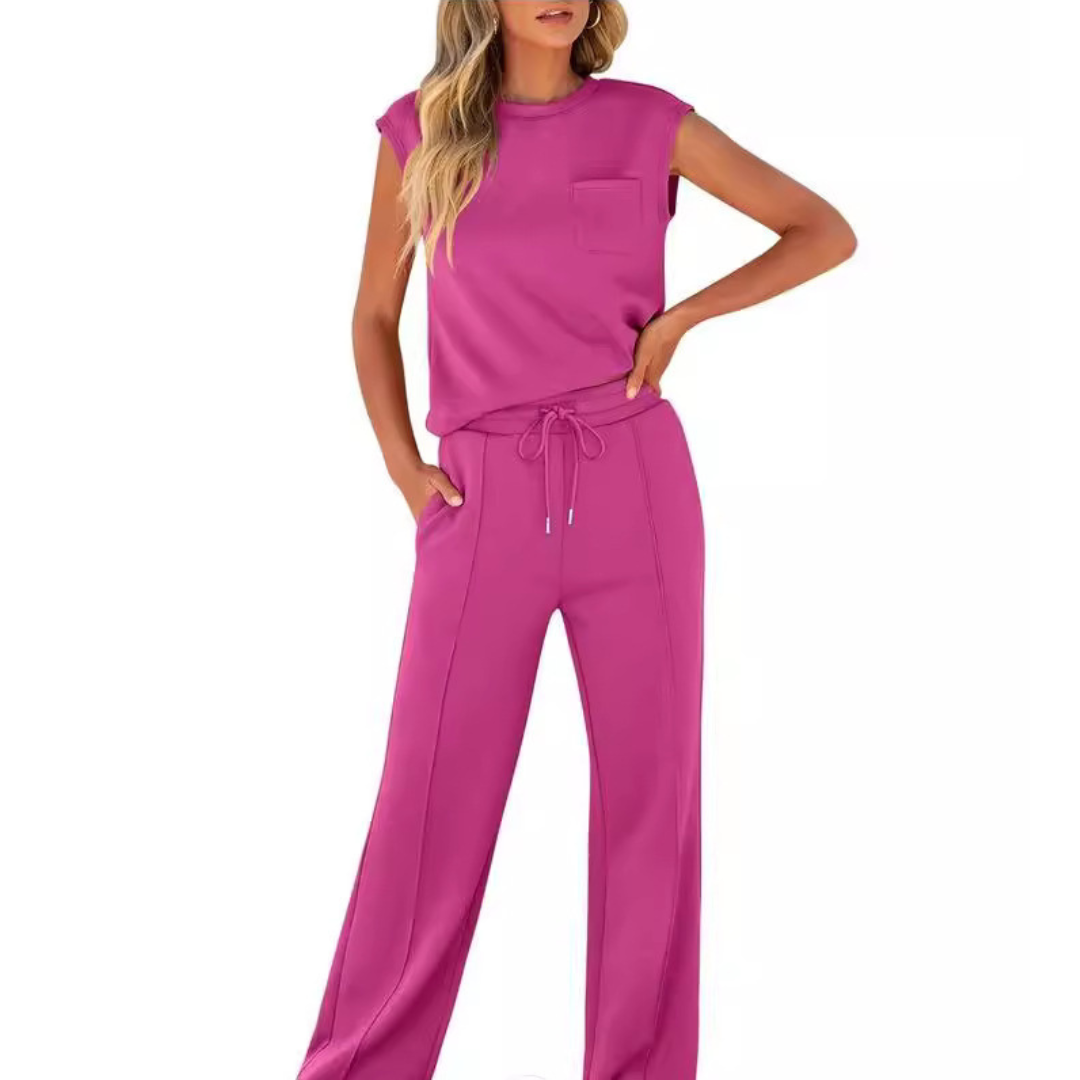 Soft women's summer lounge co-ord set. Ultra-comfortable fabric, ideal for relaxing or casual summer wear.