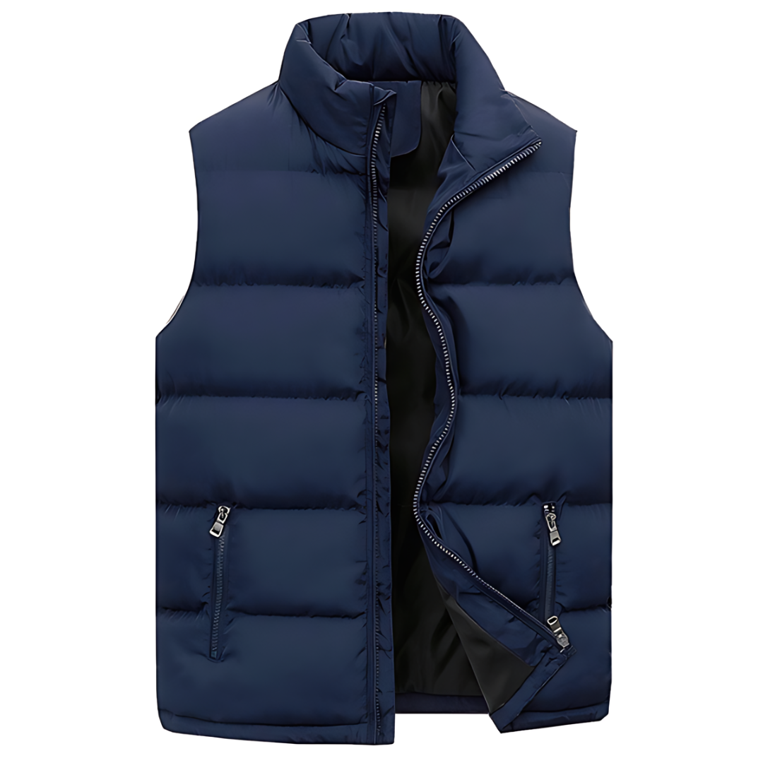 Modern men's quilted puffer vest, designed for comfort & warmth. Ideal for casual outerwear or layering in cool weather.