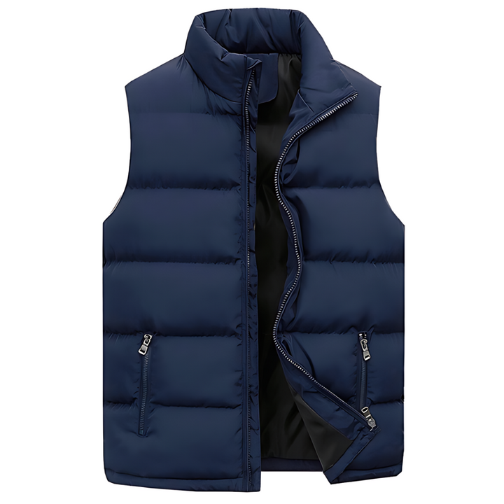 Modern men's quilted puffer vest, designed for comfort & warmth. Ideal for casual outerwear or layering in cool weather.