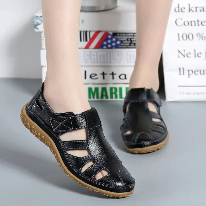 Adjustable velcro women's sandals, brown leather, perfect for custom fit, summer adventures & casual wear.