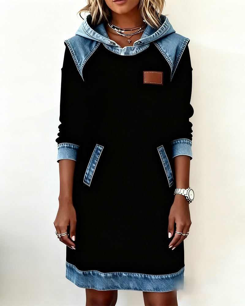 Modern women's hooded dress, a chic and comfortable casual style perfect for versatile streetwear fashion.