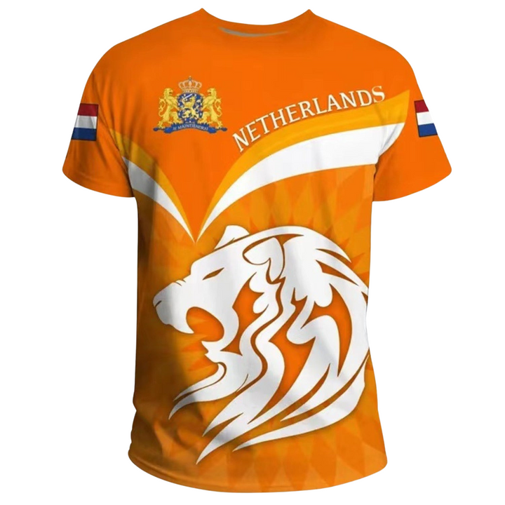 Patriotic men's fashion: 3D Netherlands Flag graphic tee. Limited 2024 edition for casual national pride.