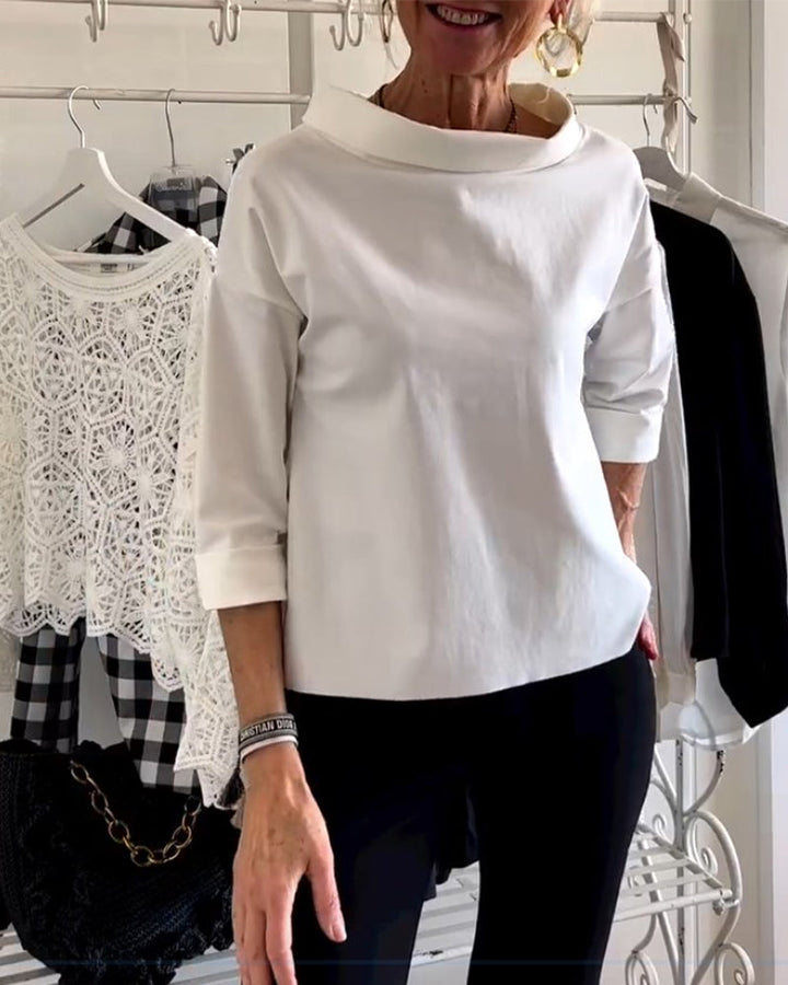 Versatile women's blouse with 3/4 sleeves & collar, ideal for everyday fashion & summer style.