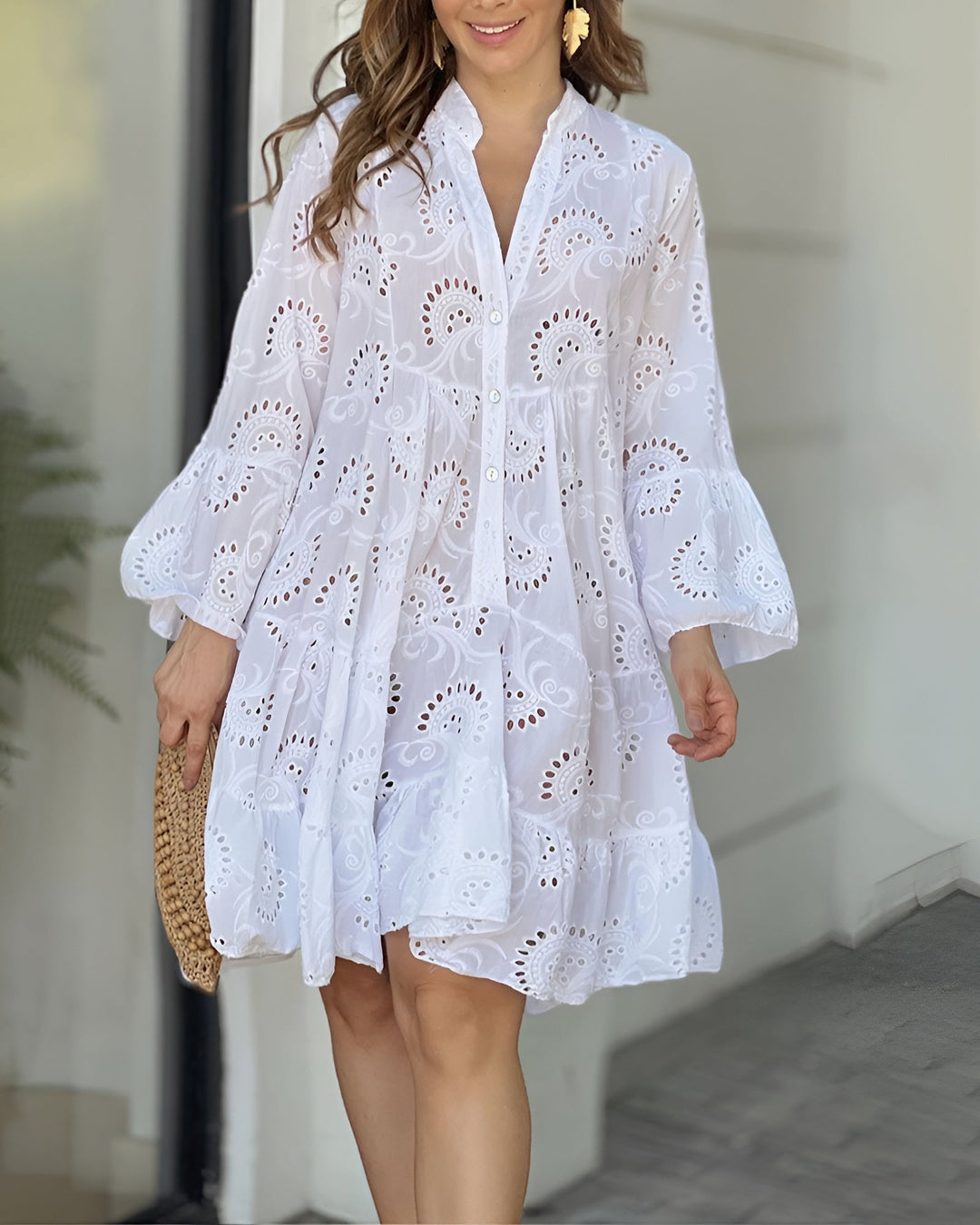 Elegant women's summer v-neck dress, comfortable and flowy for casual or party wear. Available in plus sizes.