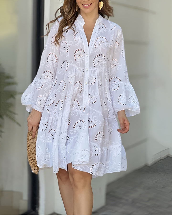 Elegant women's summer v-neck dress, comfortable and flowy for casual or party wear. Available in plus sizes.