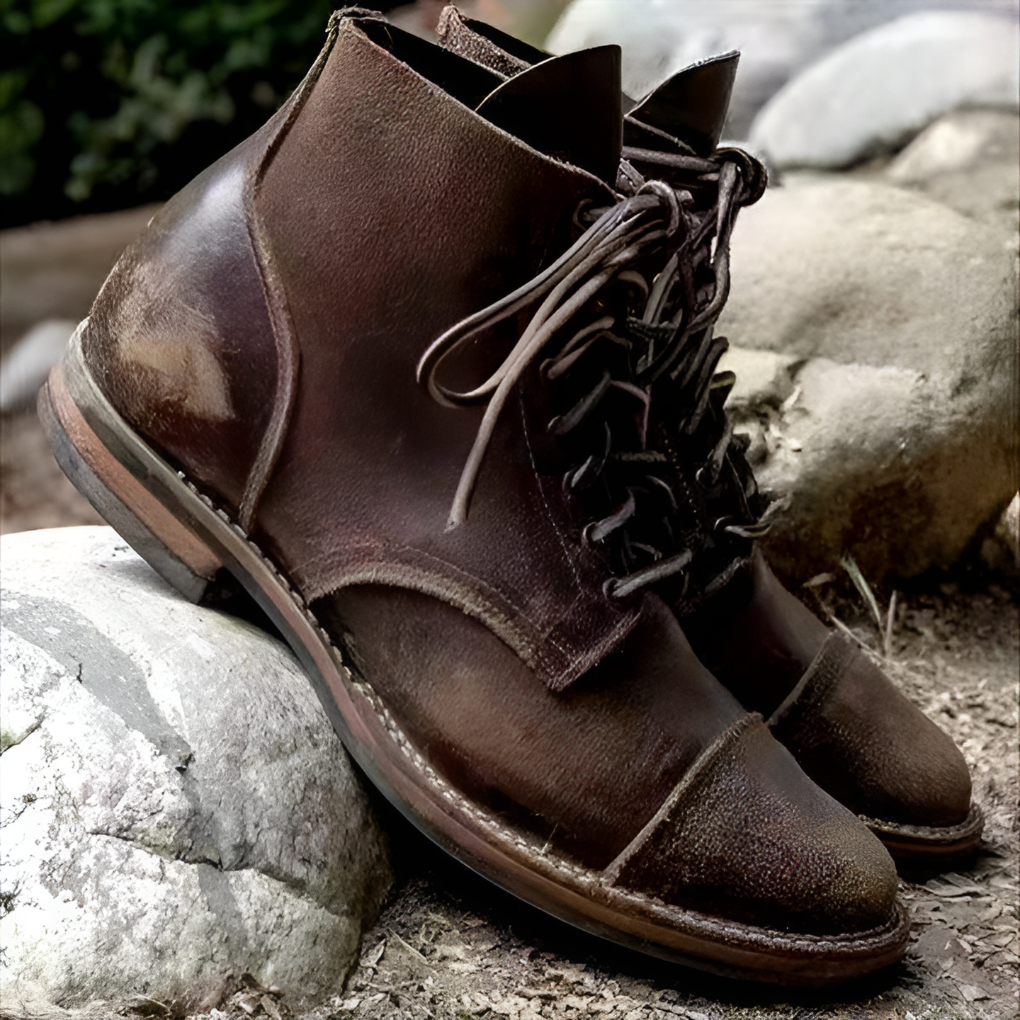 Stylish men's retro lace-up boots. Dark brown leather, ideal for autumn & winter fashion, durable and comfortable.