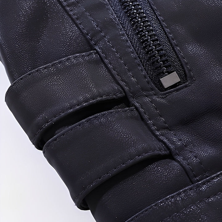 Robust men's motorcycle jacket offering protection & bold style, ideal outerwear for fall & winter.