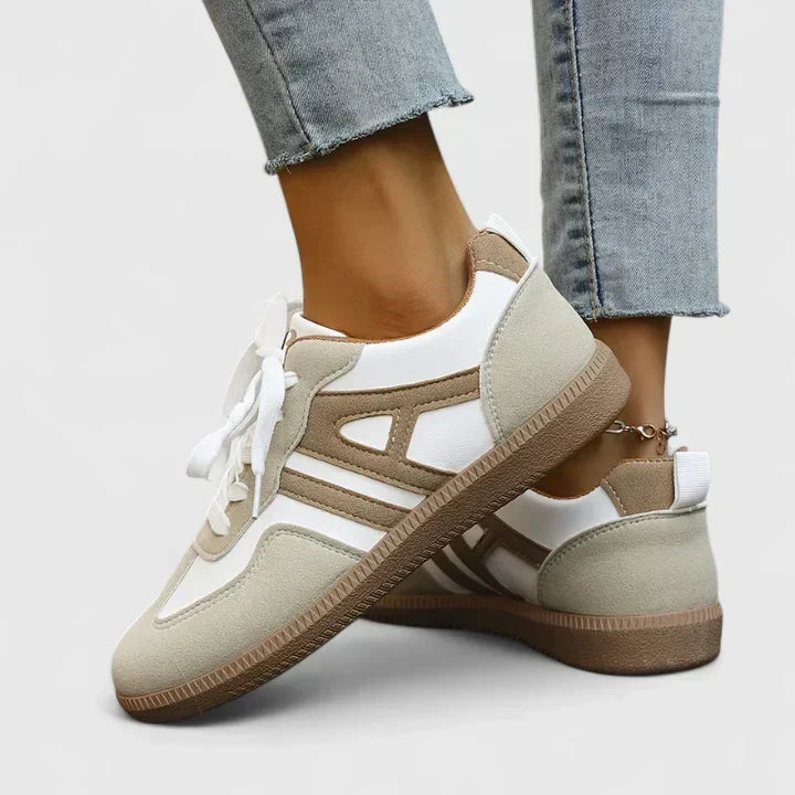 Stylish women's orthopedic sneakers in khaki white, providing superior comfort and foot support.