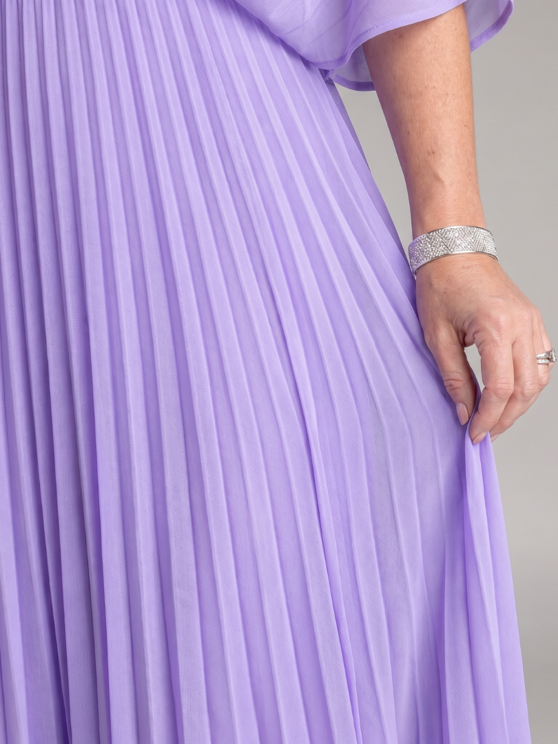 Stylish women's pleated maxi dress featuring a chic V-neck & long sleeves, perfect for parties & special occasions.