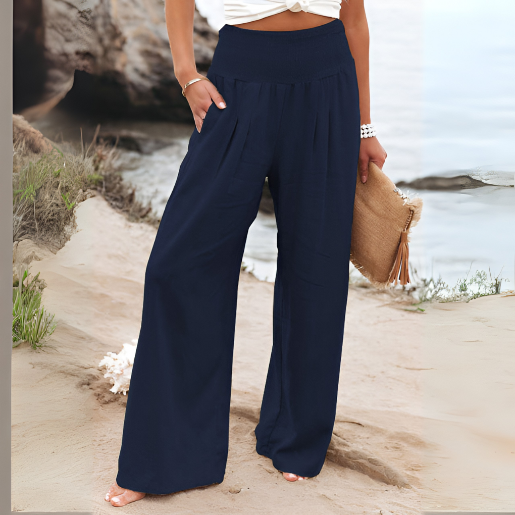Versatile women's high-waisted trousers with a relaxed fit, suitable for both casual and elegant outfits.