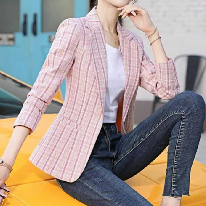 Women's single-button tailored office blazer, perfect for professional business attire & workwear.