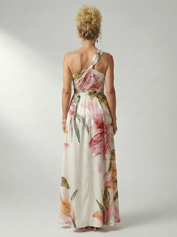 Flowing floral halter maxi dress for women. Comfortable, stylish, & perfect for spring/summer casual wear.