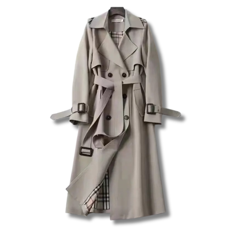 Weather-resistant women's belted trench coat, a must-have for spring & autumn jackets.