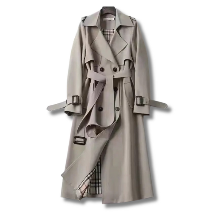 Weather-resistant women's belted trench coat, a must-have for spring & autumn jackets.