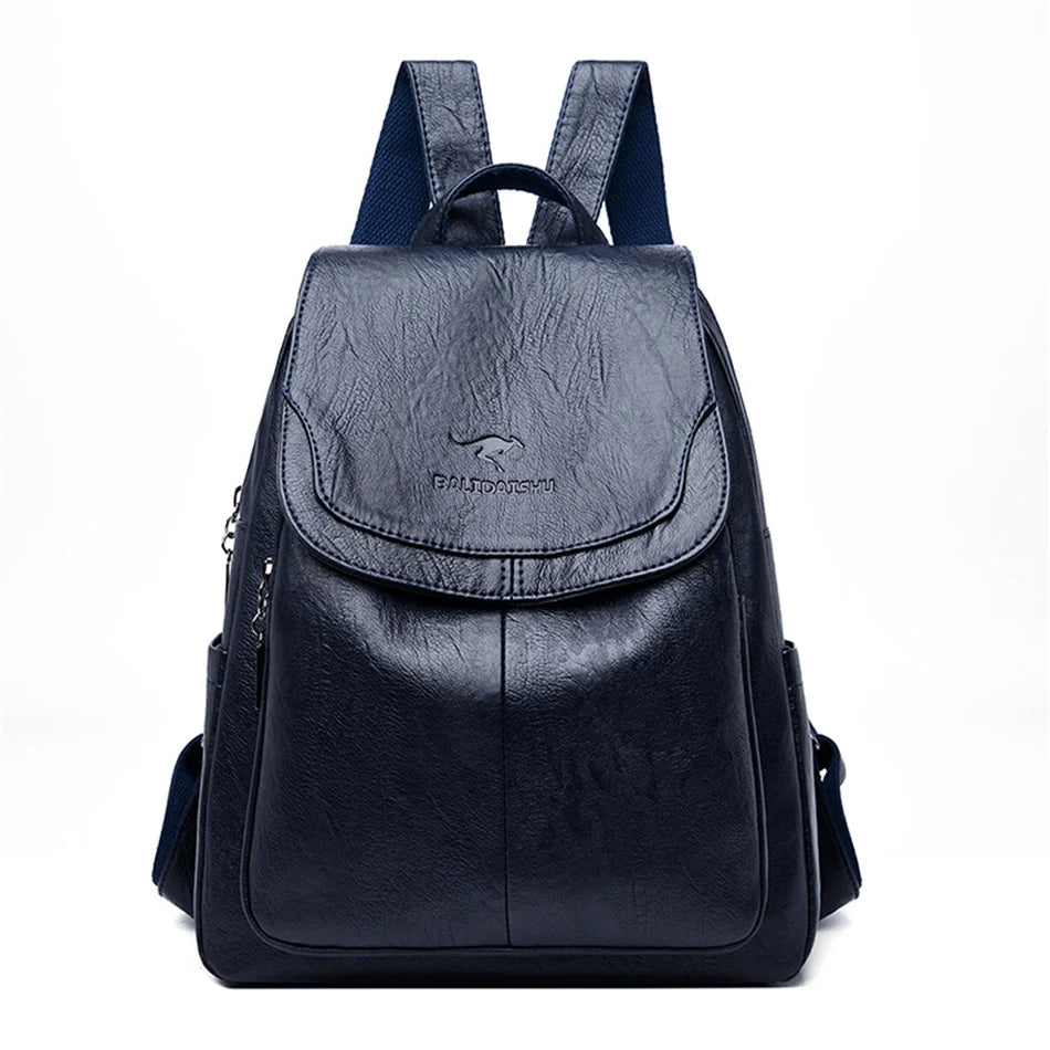 Fashionable women's leather anti-theft travel backpack, ideal for secure urban adventures.