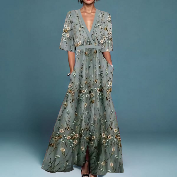 Lily & Laurent elegant women's floral dress. A comfortable and versatile party or casual summer day dress with flowers.