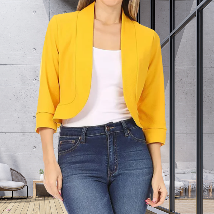 Stylish women's solid short blazer, perfect for office, casual, or elegant ensembles.