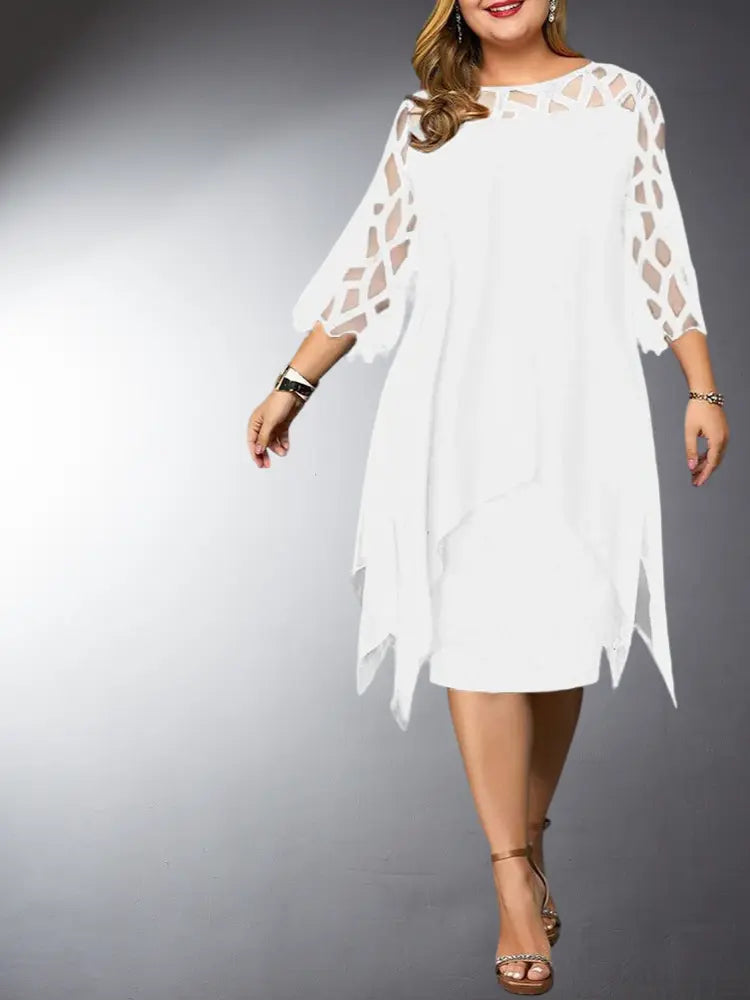 Fashionable red plus size midi dress for women, ideal for occasion wear. Elegant design and comfortable fabric.