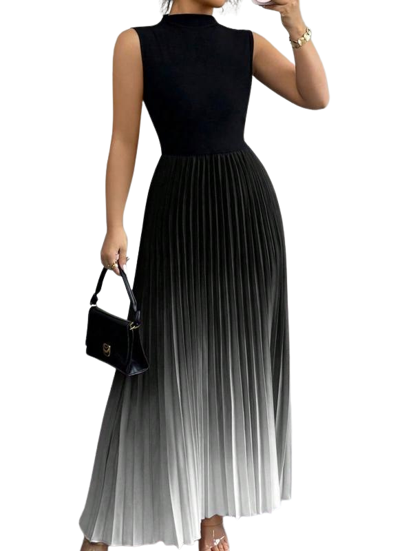 Women's elegant pleated ombre evening dress. Sleeveless, long formal gown, ideal for parties, cocktails & year-round events.