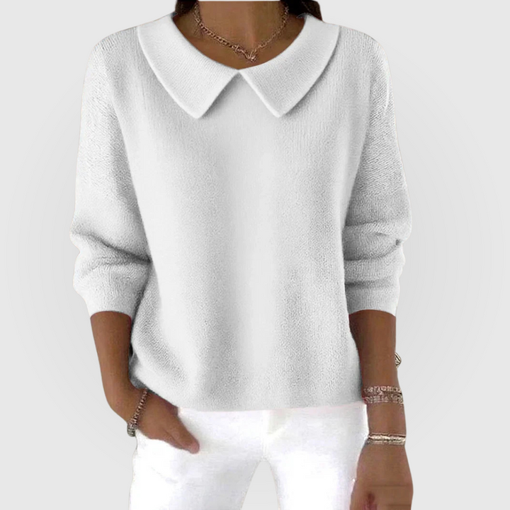 Versatile orange women's knit jumper, long sleeve, relaxed fit, offering everyday comfort and style.