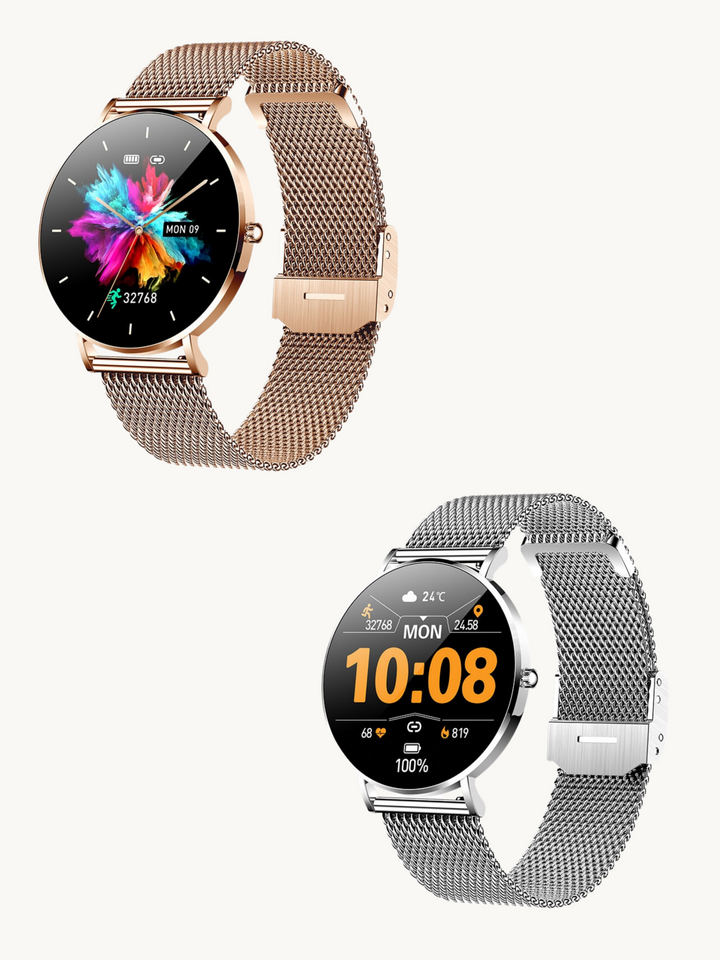 The Novaris slim design smartwatch and its charging cable, a complete package for elegant health tracking.