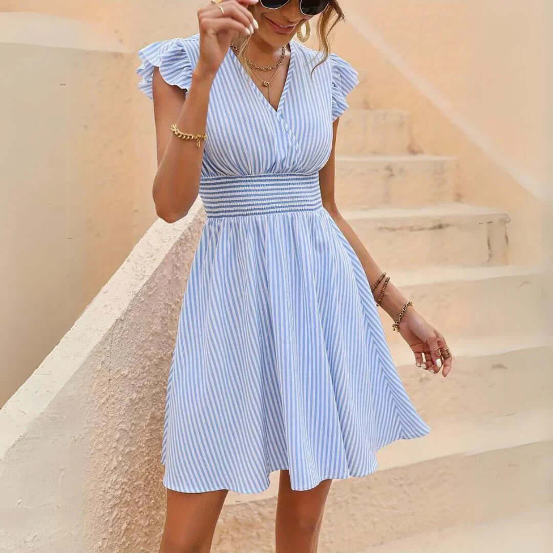 Striped Ruffle Sleeve Dress