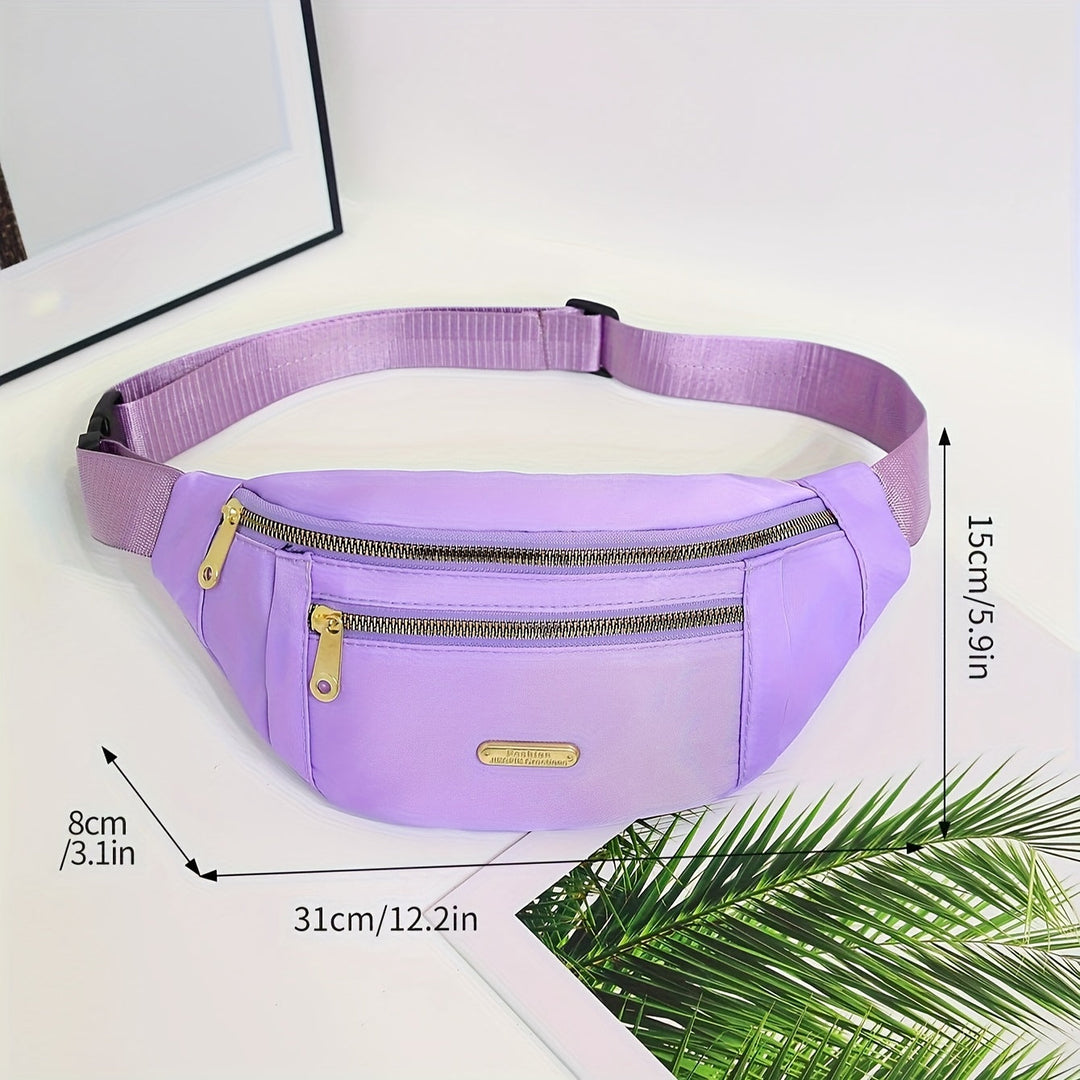 Trendy women's lightweight bum bag, adjustable strap, multi-zip pockets for a modern, stylish look.