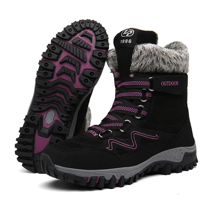 Stylish lace-up women's winter boots with orthopedic arch support, warm, non-slip outdoor footwear.