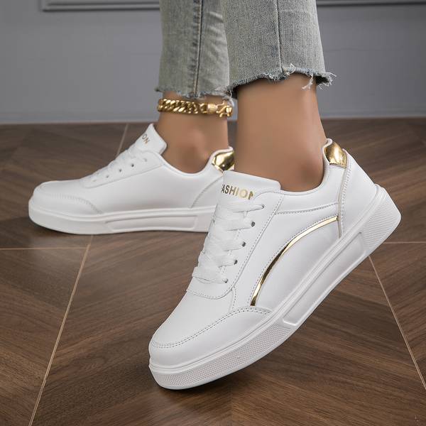 Women's White Trainers with Metallic Accents