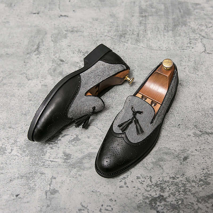 Men's Leather Pointed Loafers with Fringes