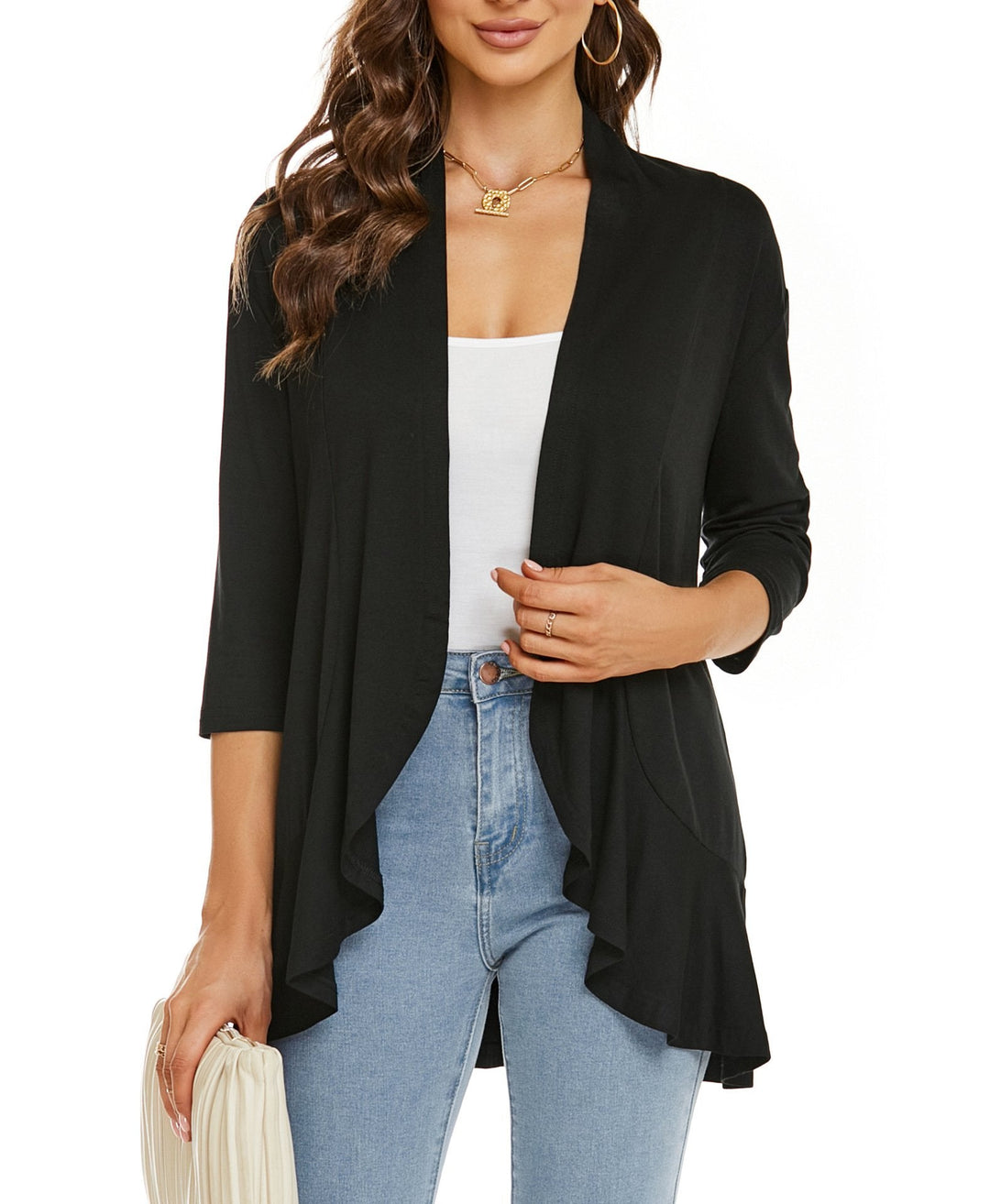 Stylish women's open-front lightweight cardigan, ideal for spring, fall, and casual fashion.