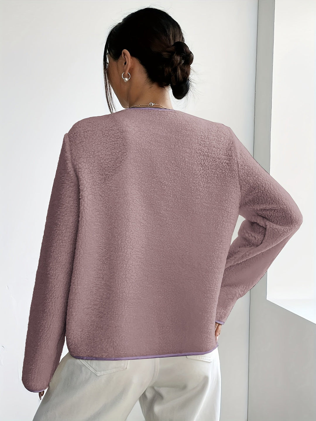 Soft & comfortable elegant ladies' button-front jacket. Chic timeless fashion for autumn-winter seasons.