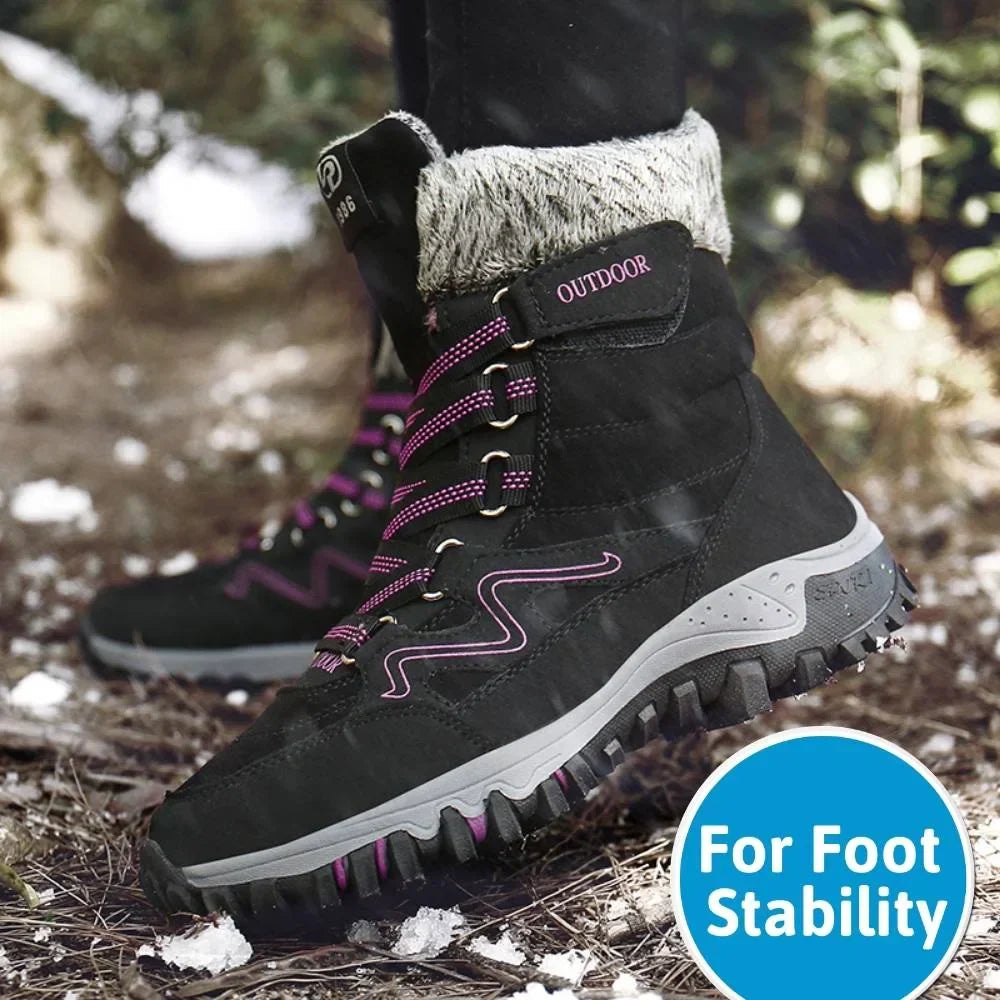 Lace-up women's winter boots featuring orthopedic arch support, wide toe box, and non-slip sole for comfort.