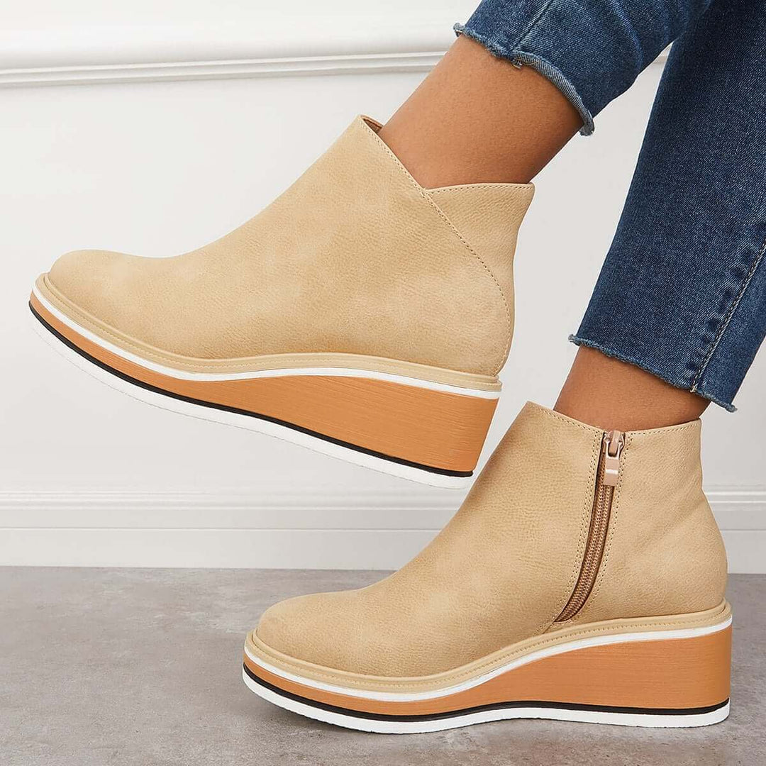 Women's Platform Ankle Boots with Zip