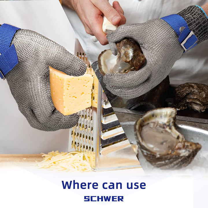 Heavy-duty cut-resistant stainless steel glove, durable safety gear for kitchen, meat processing & culinary.