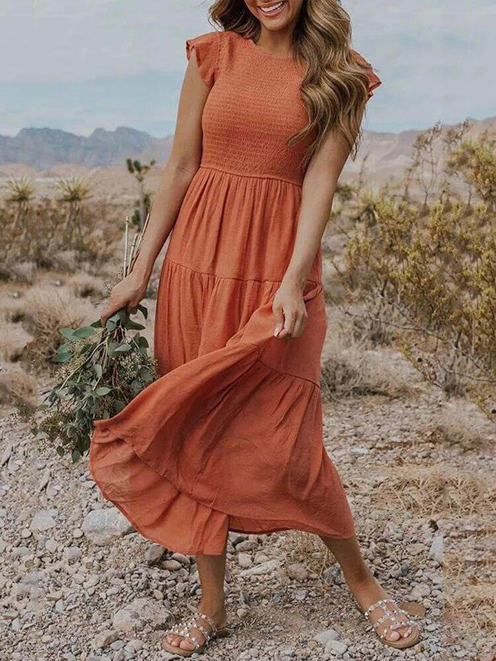 Women's Tiered Midi Dress with Flutter Sleeves