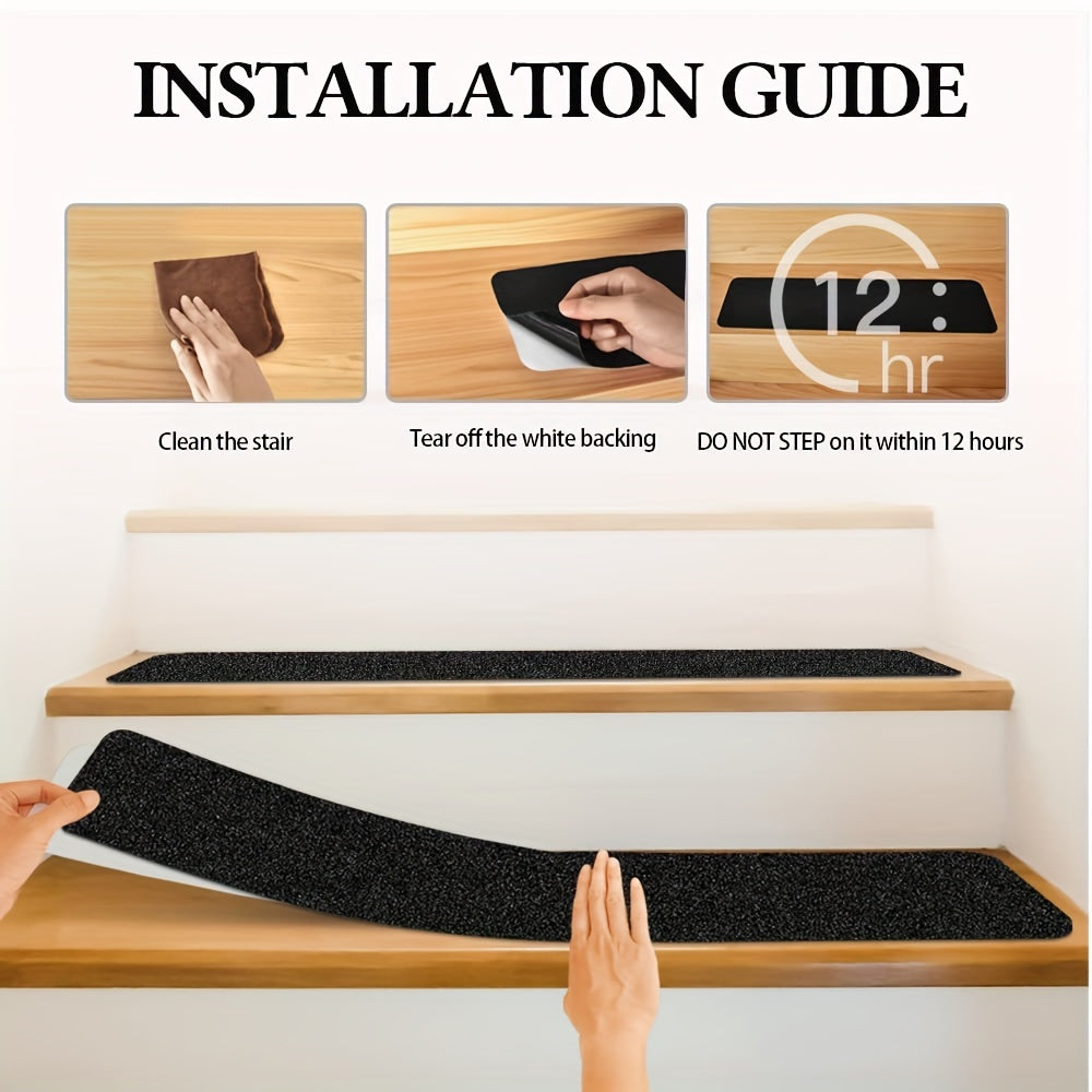 Textured rubber anti-slip strips for secure footing on stairs & driveways, easy to apply for added safety.