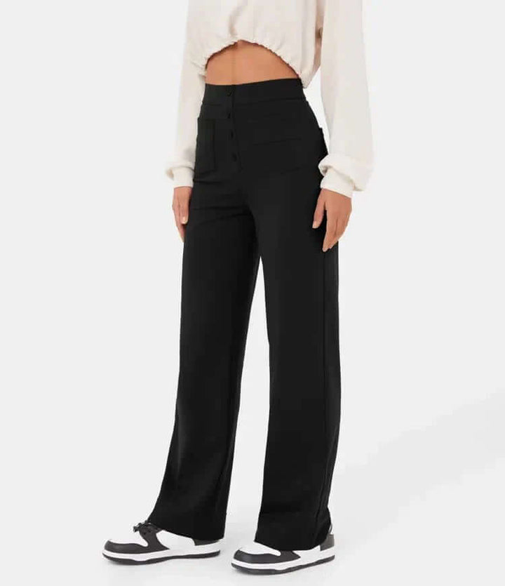Women's High-Waisted Casual Trousers with Buttons