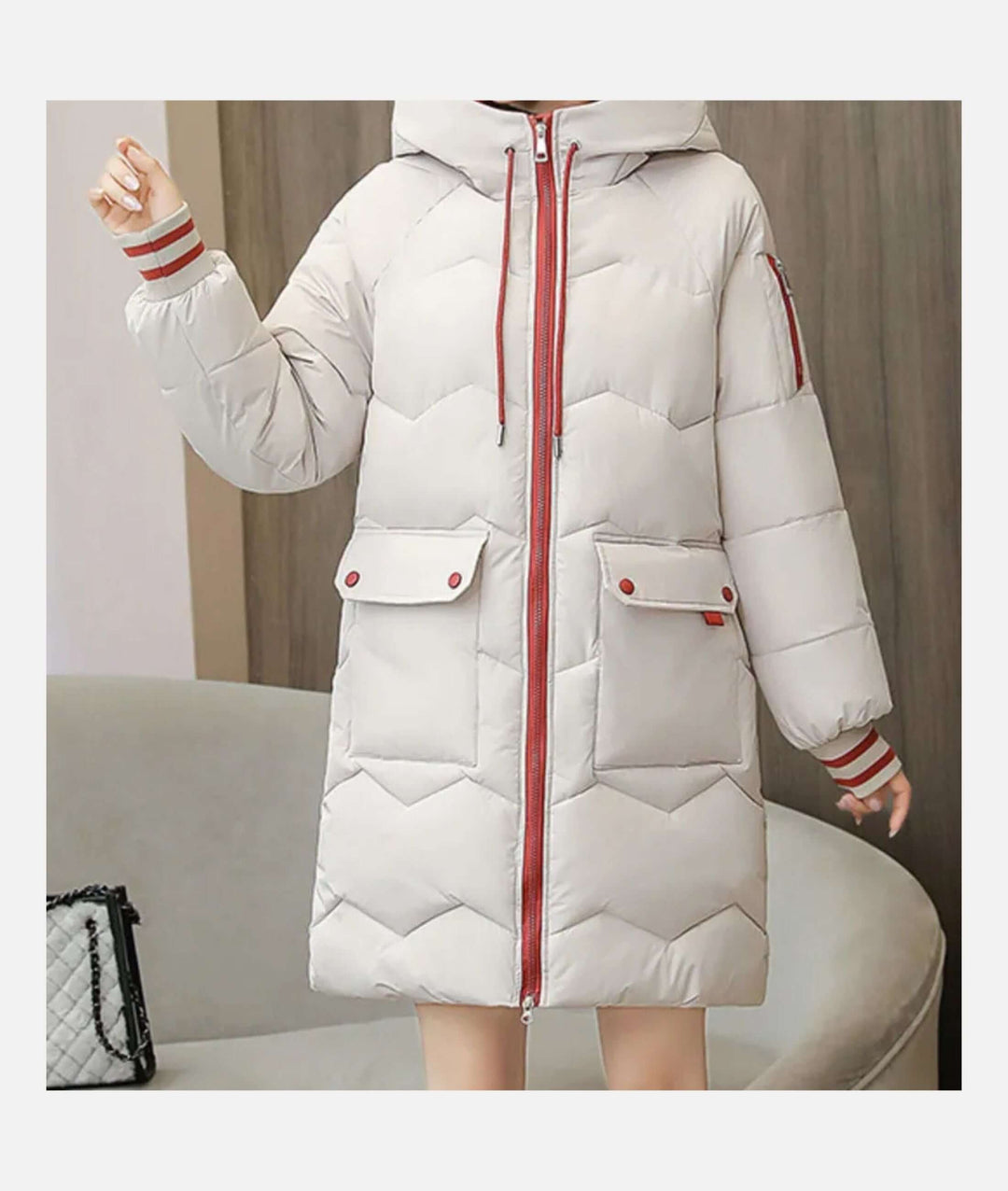 Elegant women's winter coat, warm & stylish, perfect for cold weather fashion.