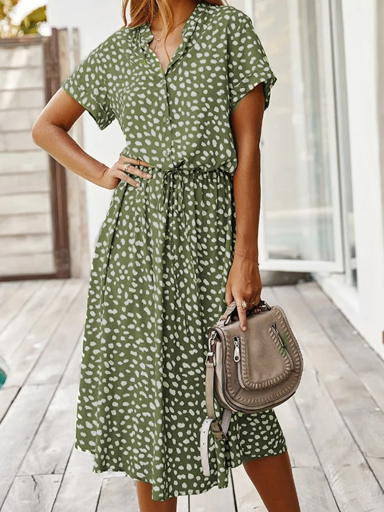 Versatile women's elegant midi dress, perfect as a lightweight summer day dress or vacation outfit.