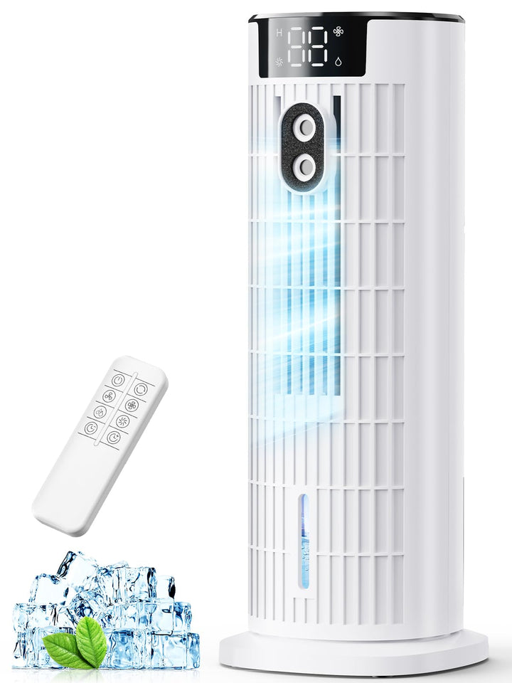 4-in-1 Portable Air Cooler with remote control, mist function, and timer for personal home comfort.