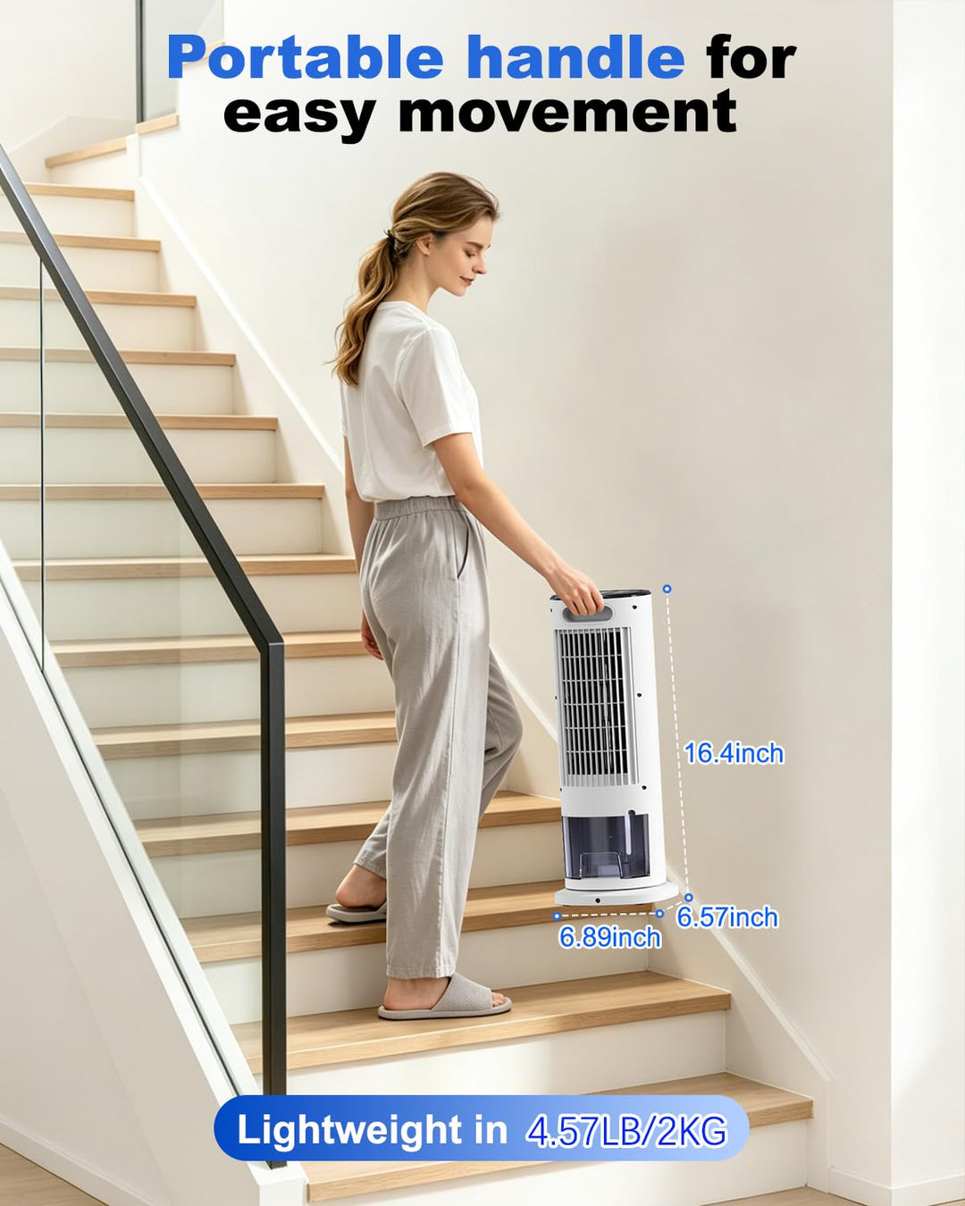 Rear view of 4-in-1 portable air cooler, highlighting its evaporative cooling system and personal comfort features.