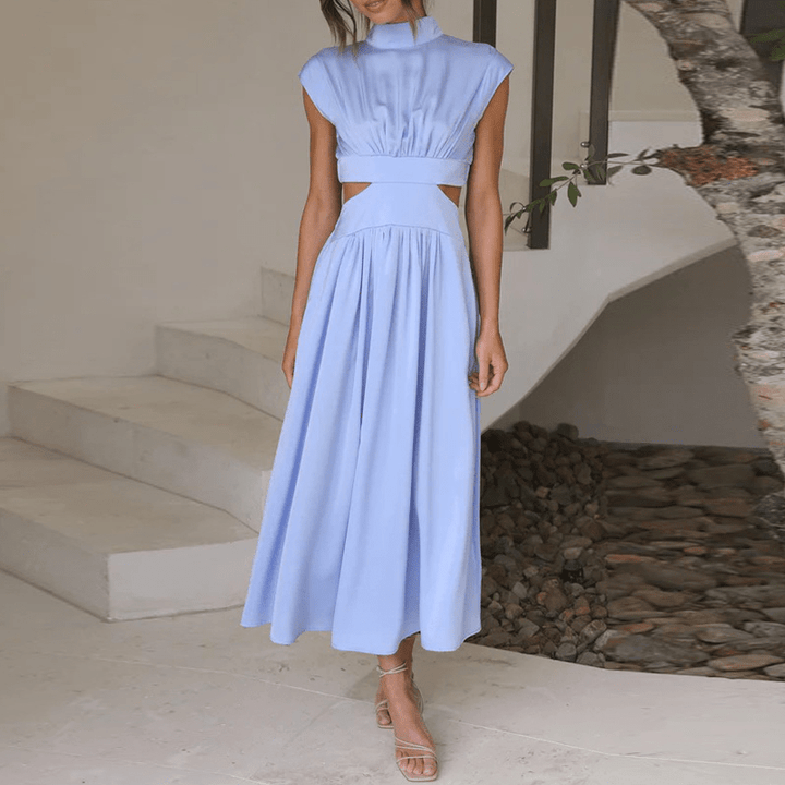 Chic women's pleated midi dress, offering an elegant and sophisticated look for any special event.