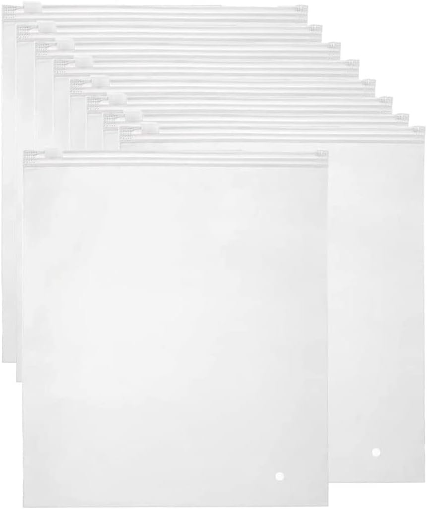 40-pack frosted resealable zip bags for clothing storage. Vented sleeves for home organization & travel packing.