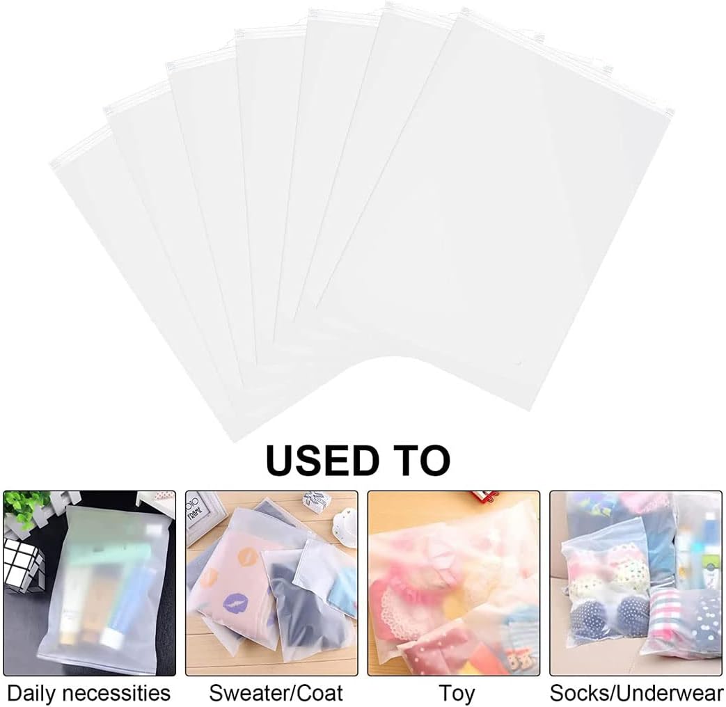 Vented frosted resealable storage bags, perfect 40-pack for organizing clothes, travel packing, & shipping.