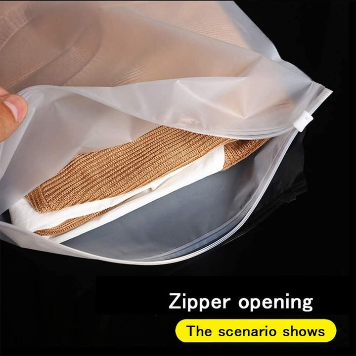 Home organization with 40 frosted resealable zip bags. Vented clothing storage sleeves for wardrobe & linens.